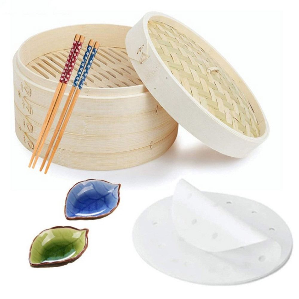 Bao Steamer Bamboo - سلة بخار صينية من الخيزران بغطاء