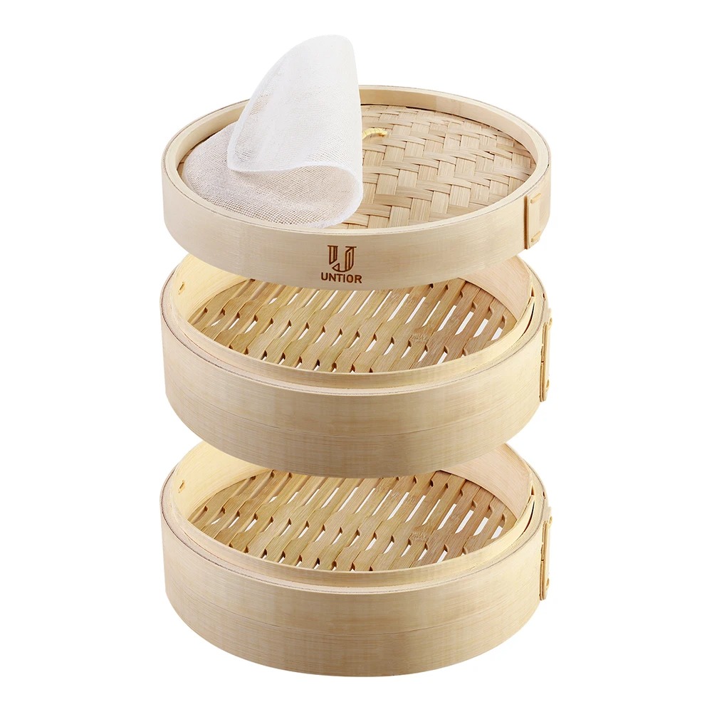 Bao Steamer Bamboo - سلة بخار من الخيزران بغطاء ،