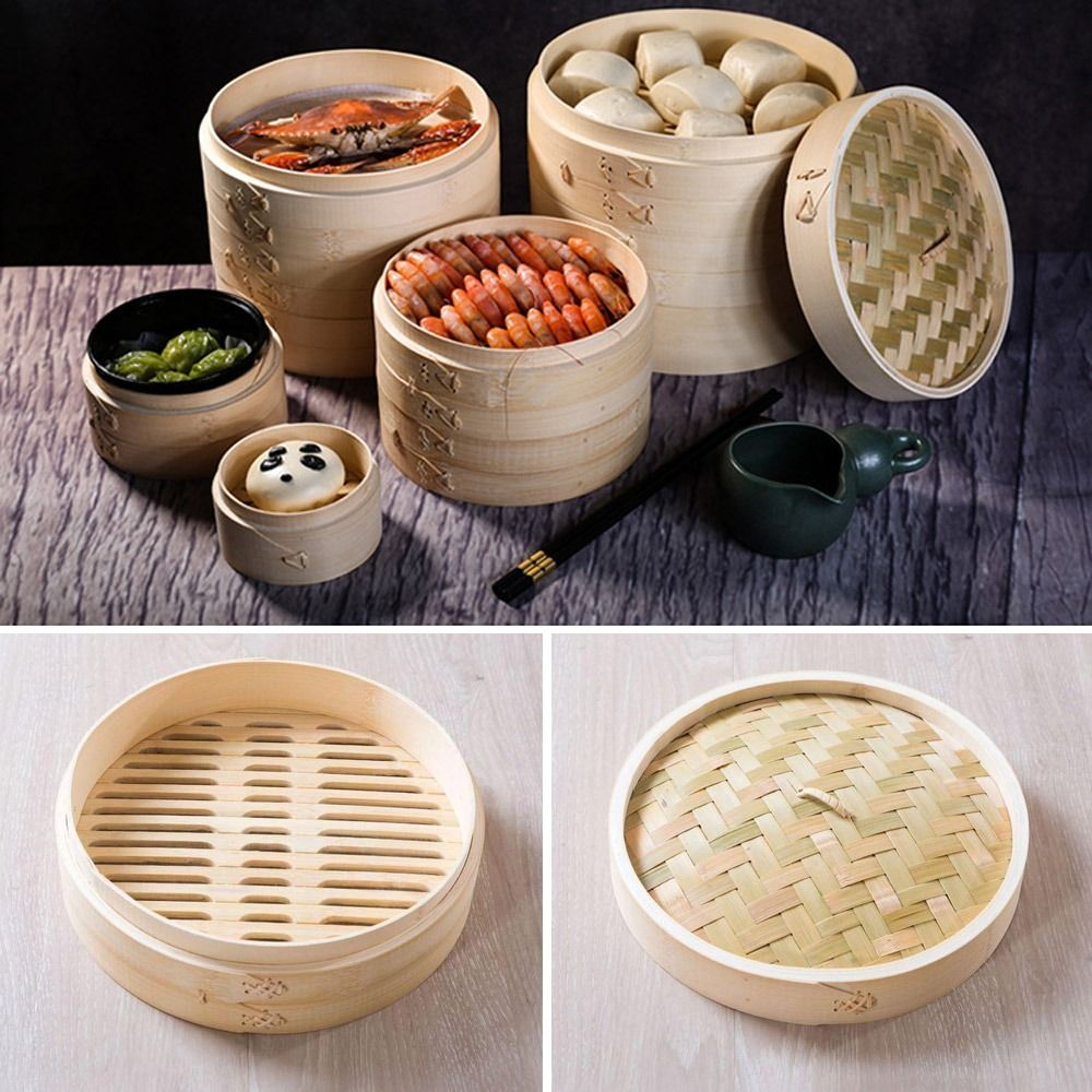Bao Steamer Bamboo - سلة بخار من الخيزران بغطاء ،
