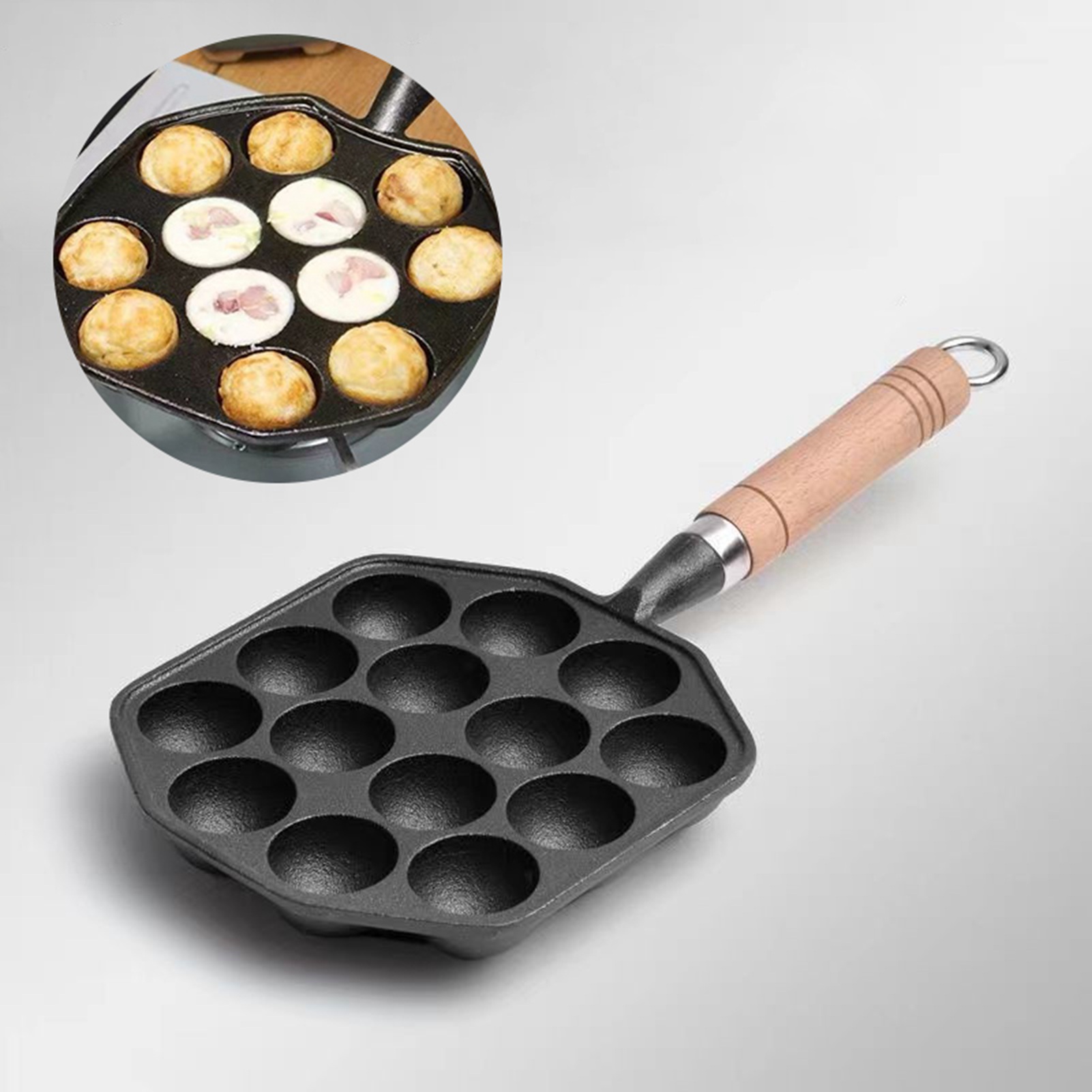 Egg Waffle Pan - مقلاة حديد مصبوبة غير لاصقة بمقبض