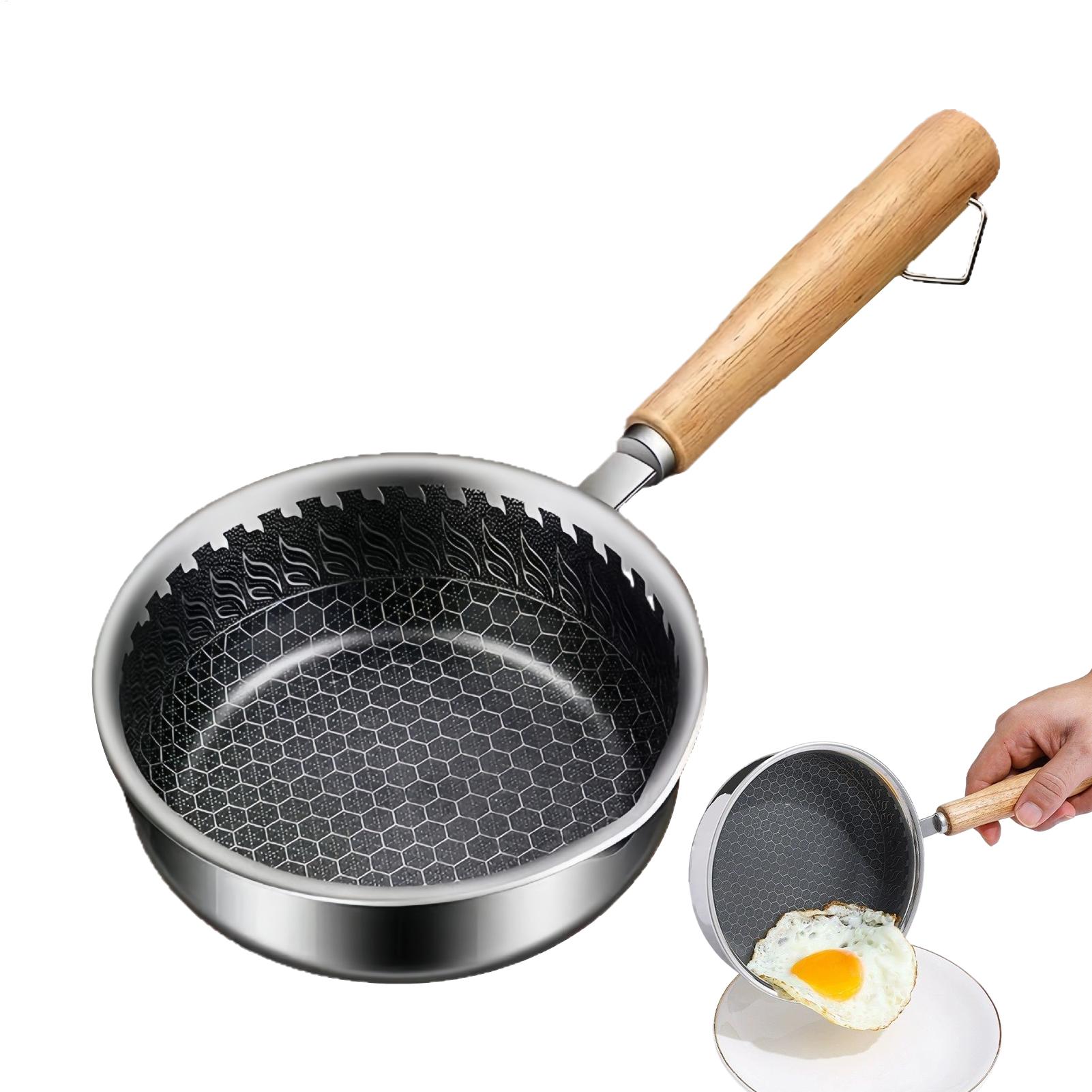 Egg Waffle Pan - مقلاة صغيرة غير لاصقة بمقبض خشبي،