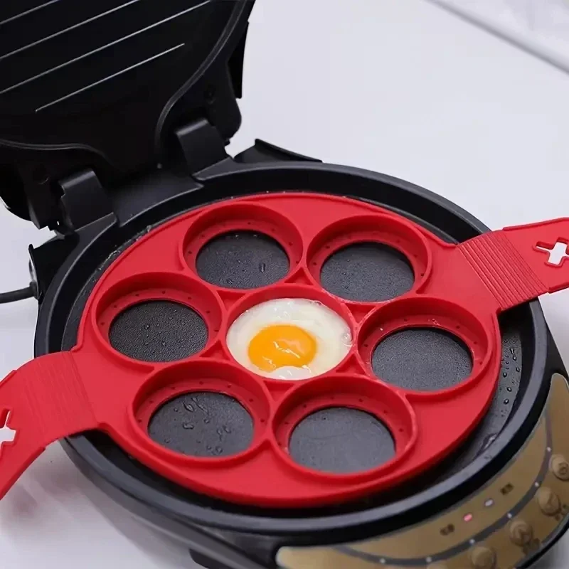 Egg Waffle Pan - سيليكون 7 حفرة مقلاة دائرية الإفطار